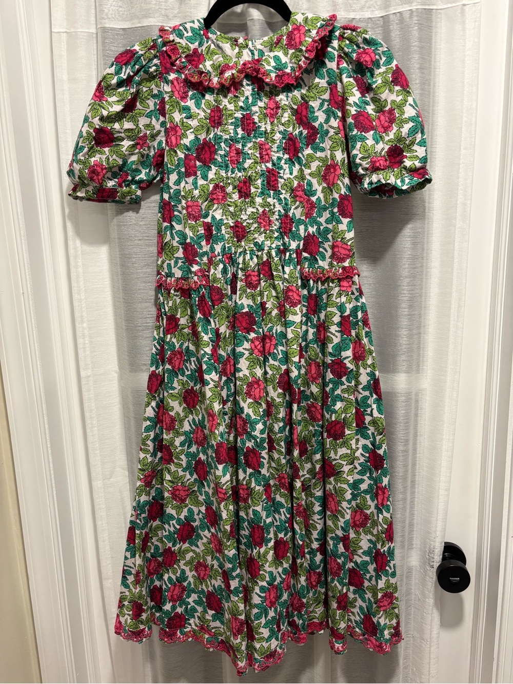 Vintage Mousefeathers Girls 14 Floral Dress Ruffle Collar Puff Sleeve Cottagecor